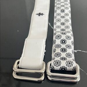 Kids Nylon White and Black Floral Belts with Silver Buckle